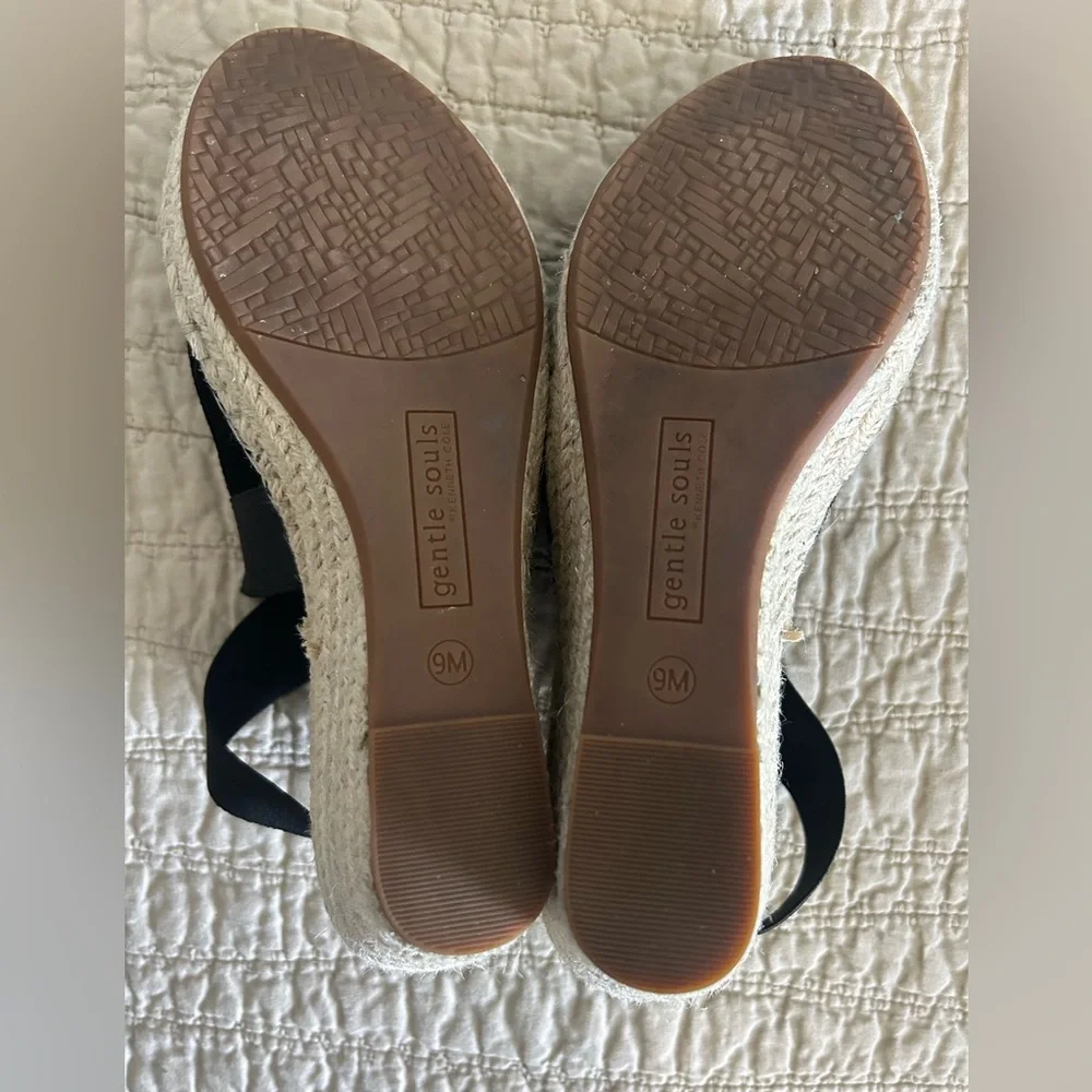 GENTLE SOULS Colleen Black Suede Leather Espadrille Wedge Sandal Size 9 - Picture 6 of 6